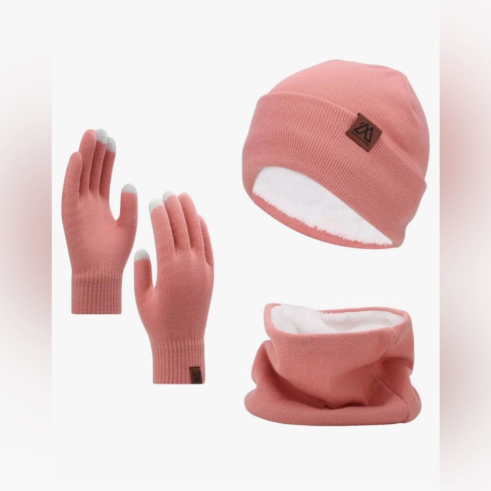Beanie Hat Scarf Gloves Set, Hats 3-Pieces, Touchscreen Gloves
